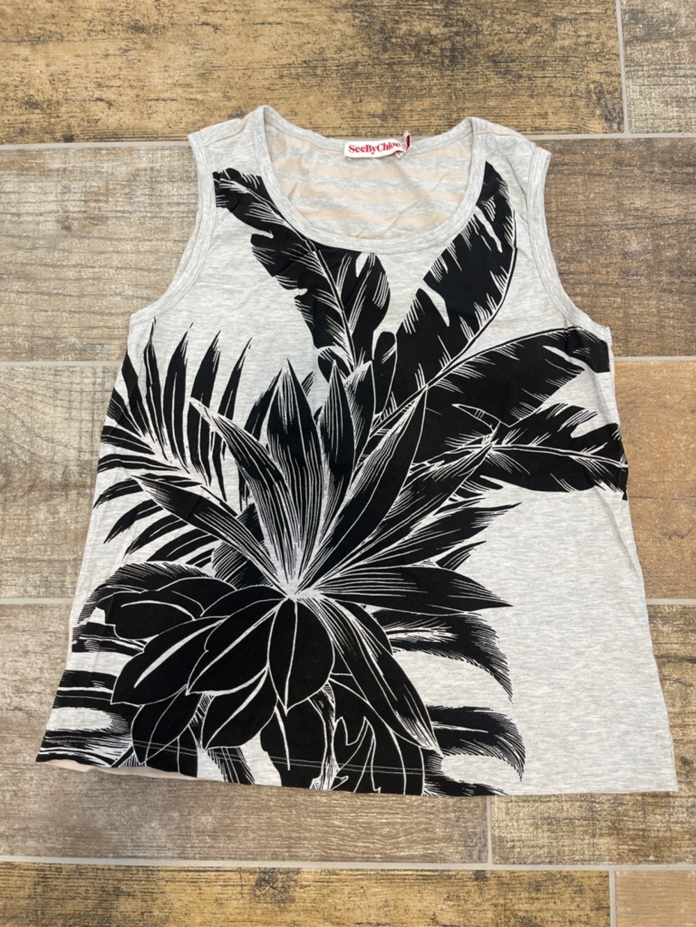 See By Chloe Floral & Striped Tank Top in Light Gray Womens Size 6